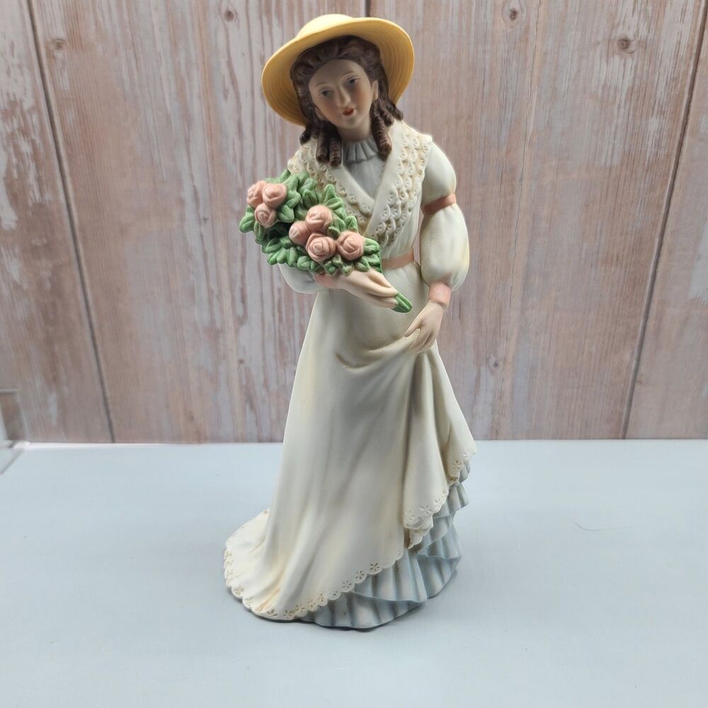 Vintage Homco Charlotte Rose #1468 Victorian Lady Woman Figurine Bouquet Roses